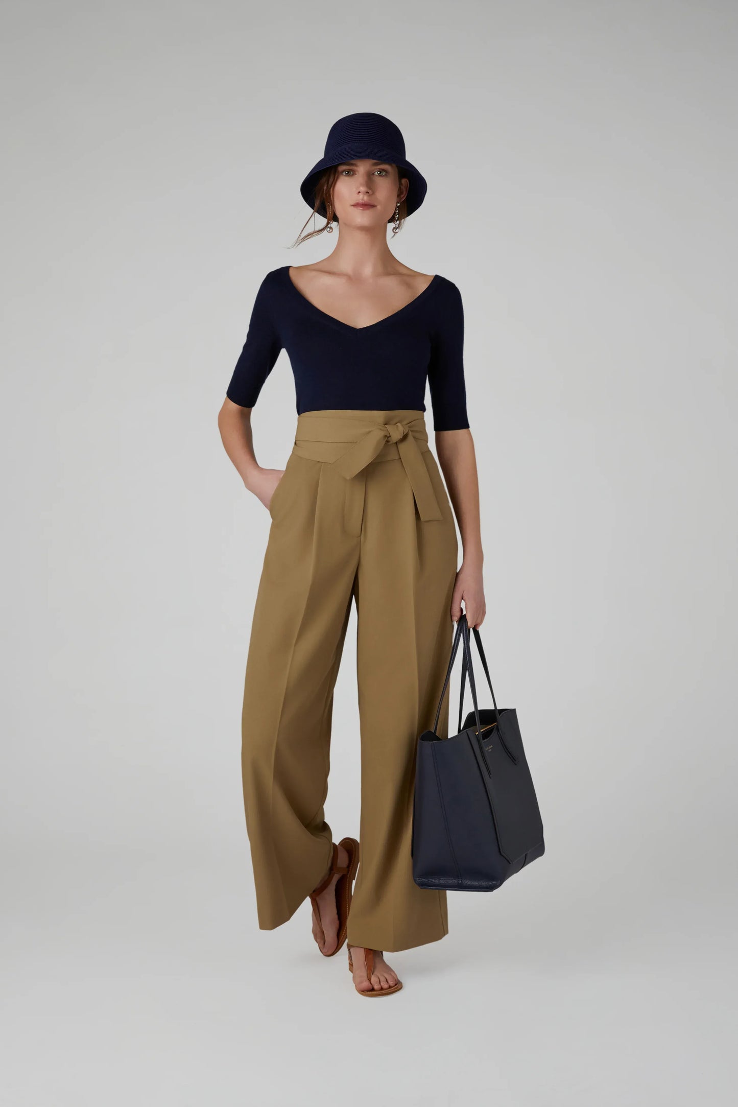 Hattie V Neck Knitted Jumper Merino Wool in Navy