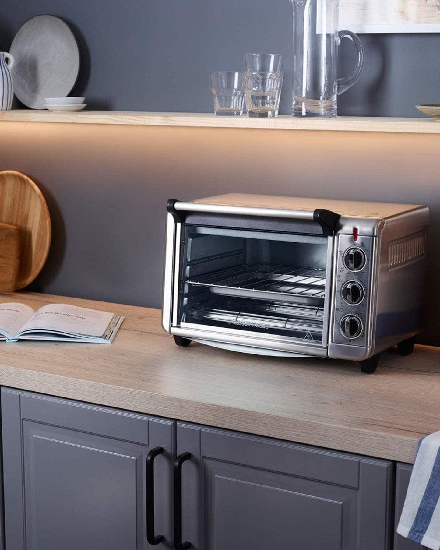 فرن قلاية هوائية صغير من راسل هوبز إكسبريس - سعة 12.6 لتر، 1500 واط، 5 وظائف، فرن حراري، شواية ومقلاة هوائية، ستانلس ستيل - (26095) فضي - ضمان لمدة عام