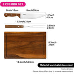 مجموعة أدوات الشواء من فيسمان، 3 قطع، لوح تقطيع من خشب الأكاسيا من الفولاذ المقاوم للصدأ، سكين طاهٍ 8 بوصات، شوكة لتقطيع اللحوم