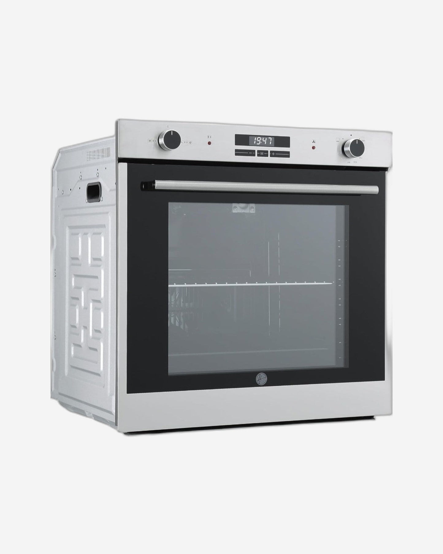 فرن غاز مدمج من هوفر، مقاس 60 سم، سعة 90 لترًا، مروحة حرارية، شواية دوارة، مؤقت رقمي، تحكم باللمس، صمام غاز أوروبي، طبقات زجاجية ثلاثية، يتضمن رفوفًا وملحقات - HGO-T6090-BBI