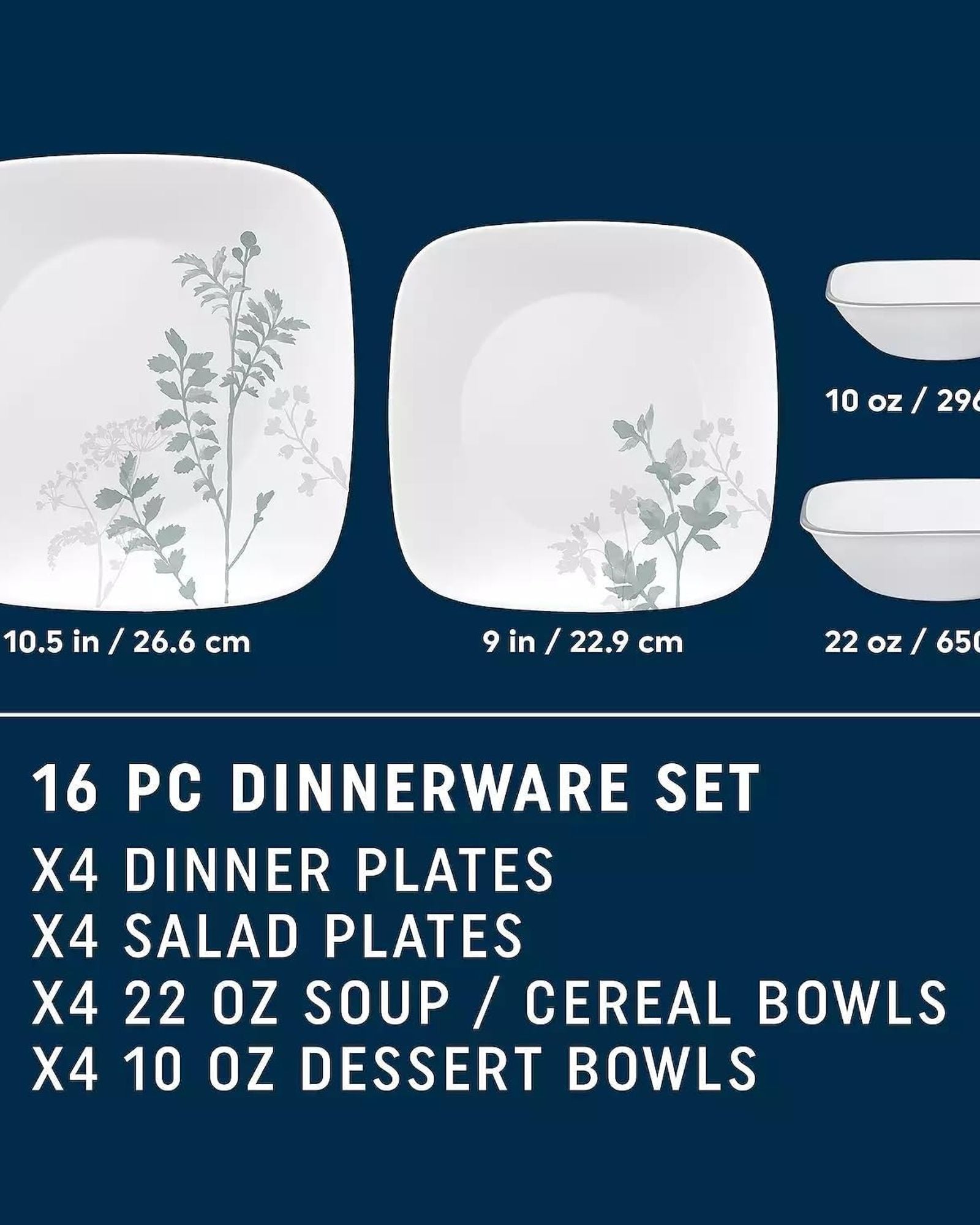 طقم أدوات مائدة كوريل أمالي مربع من 16 قطعة، خدمة لأربعة أشخاص، (1148617)