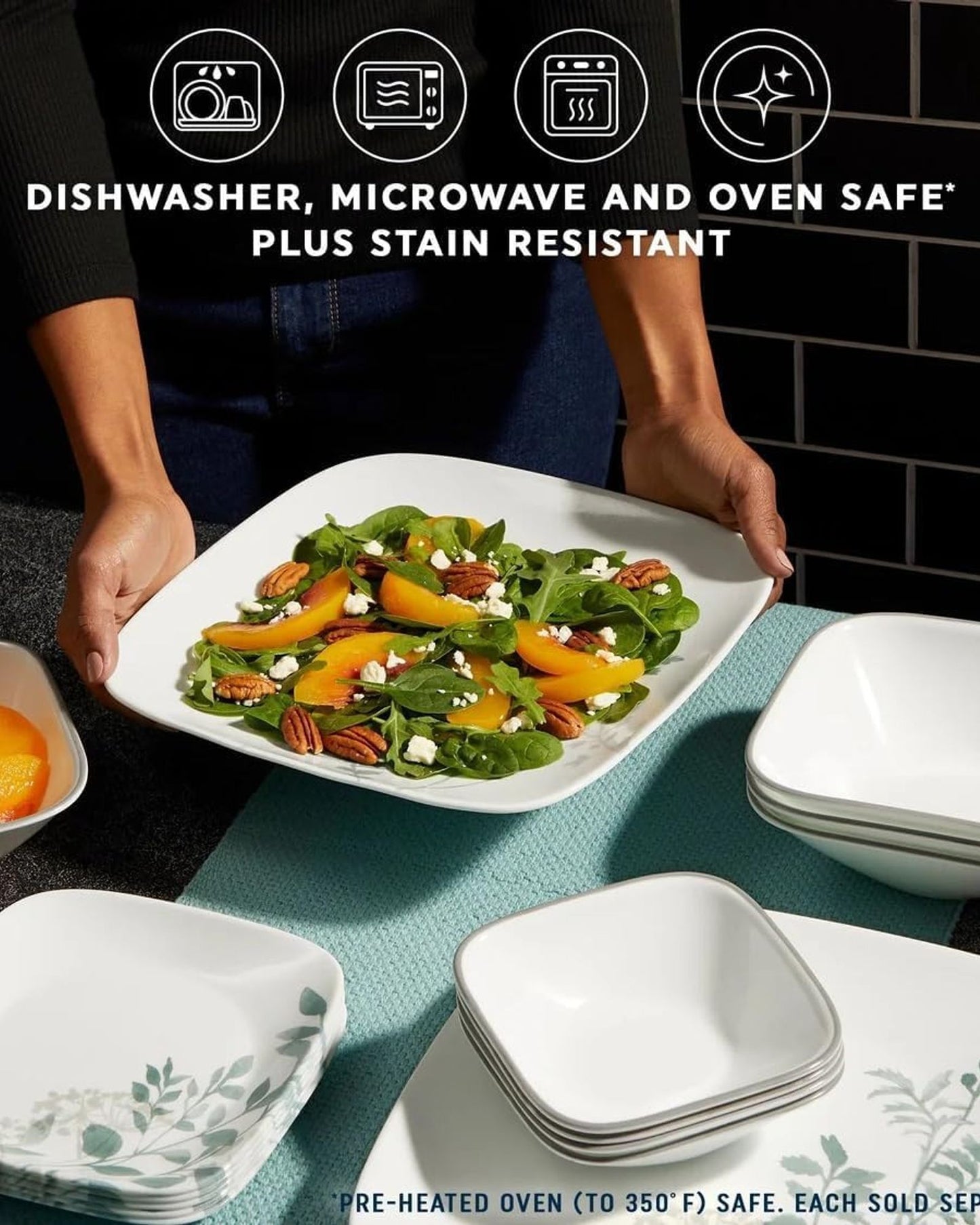 طقم عشاء كوريل 16 قطعة مربعة الشكل أمالي