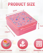 صندوق غداء من لحاء الخيزران، وردي، كبير، مطبوع عليه وحيد القرن