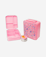 صندوق غداء من لحاء الخيزران، وردي، كبير، مطبوع عليه وحيد القرن