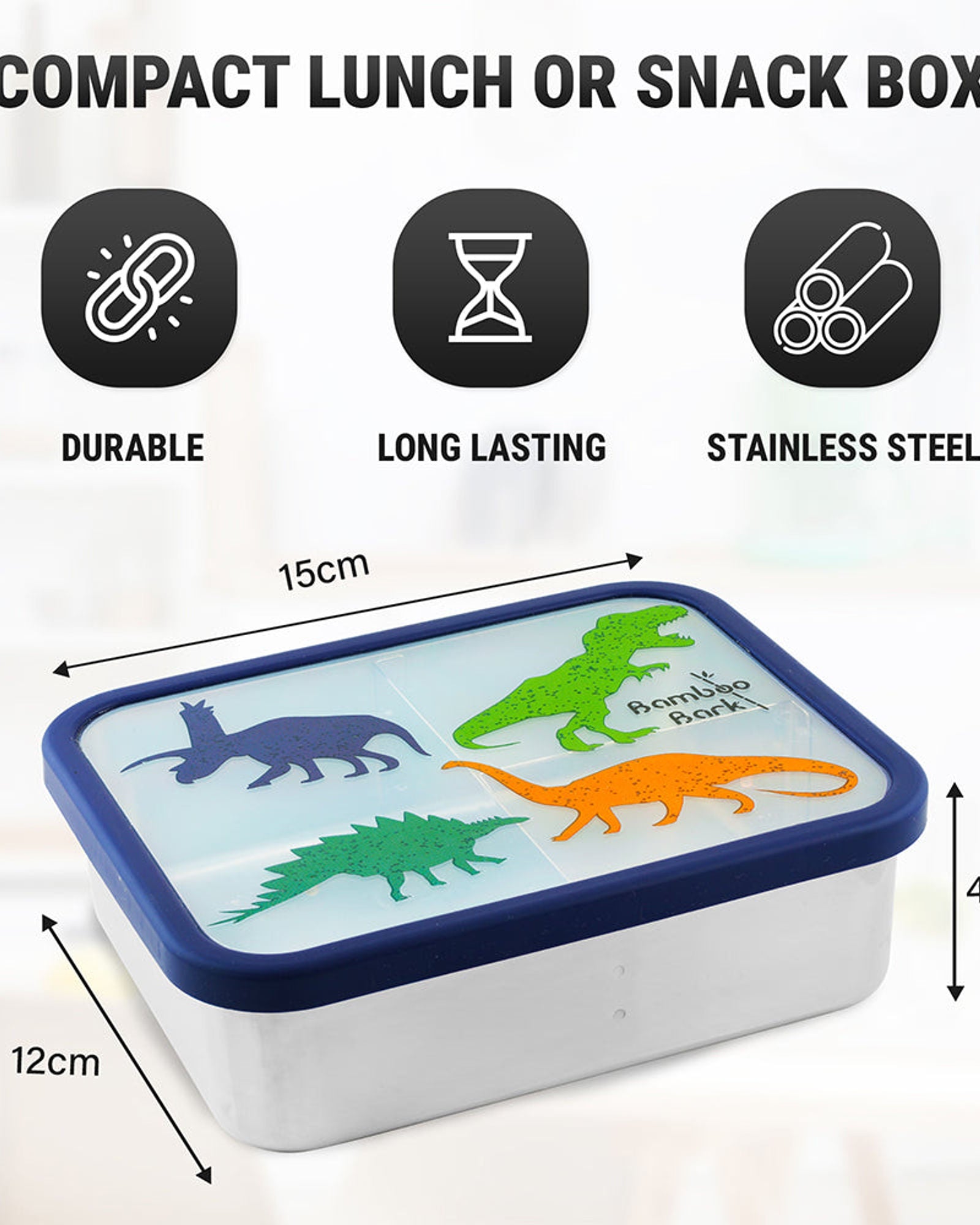 صندوق غداء من الفولاذ على شكل ديناصور من لحاء الخيزران