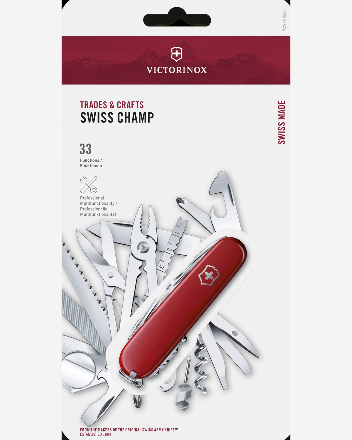 Victorinox Swiss Army Swiss Champ Medium Pocket Knife 91mm Red With 33 Functions - 1.6795.B1