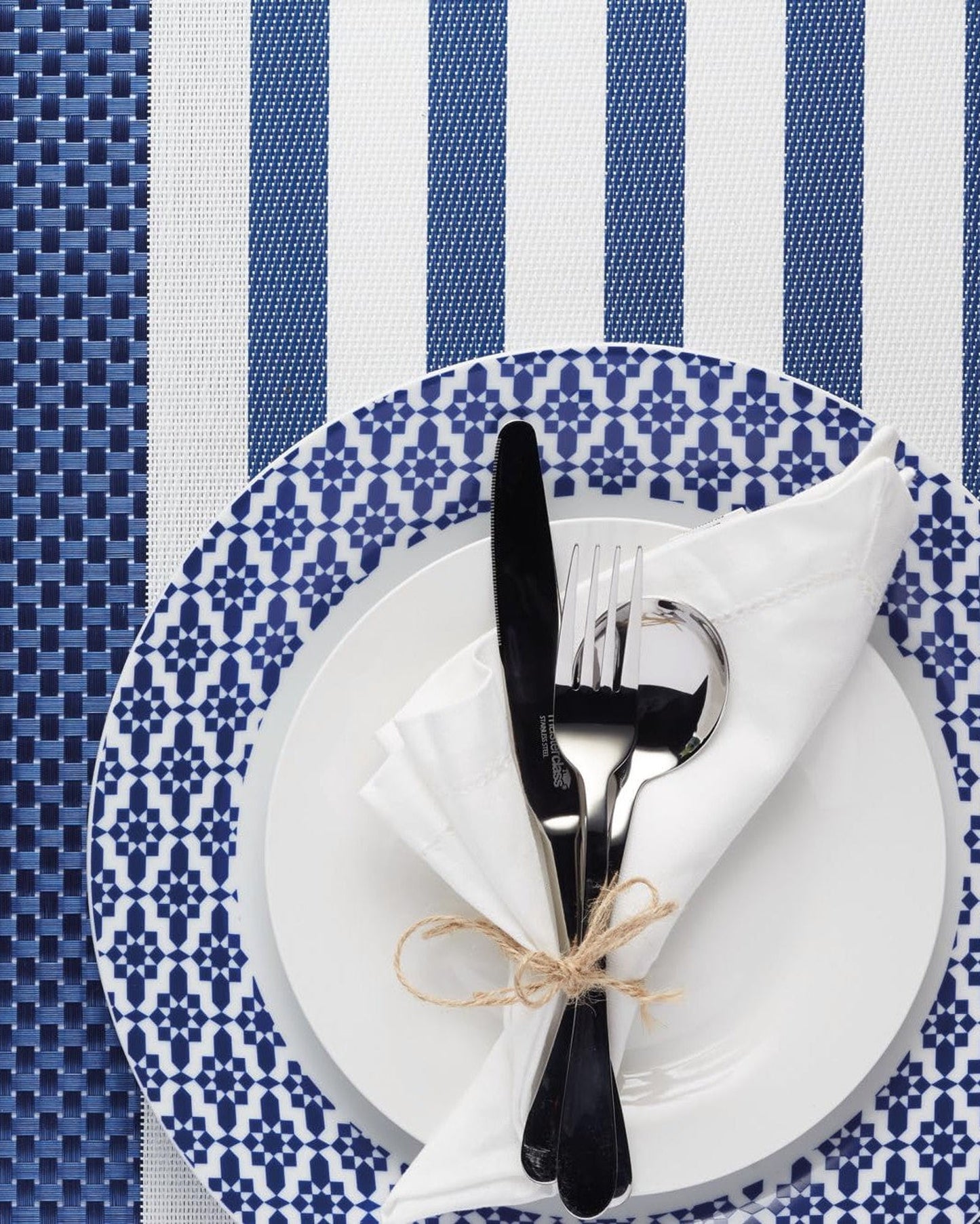 مفرش طاولة منسوج من Kitchen Craft مخطط باللون الأزرق، 30×45 سم