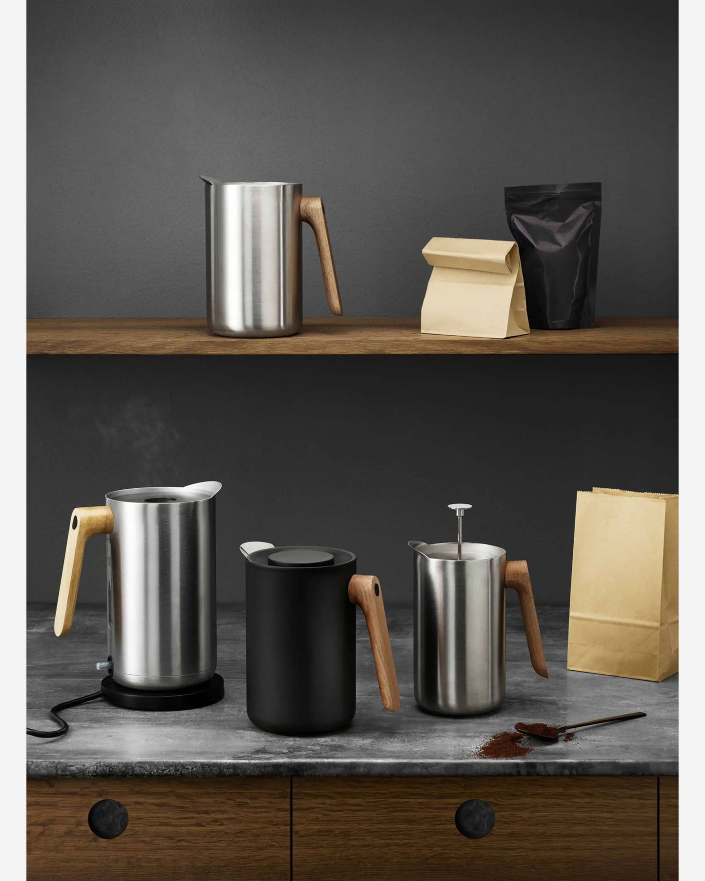 إبريق إيفا سولو 502757 بتفريغ الهواء، سعة 1 لتر، من الفولاذ المقاوم للصدأ، مطبخ نورديك