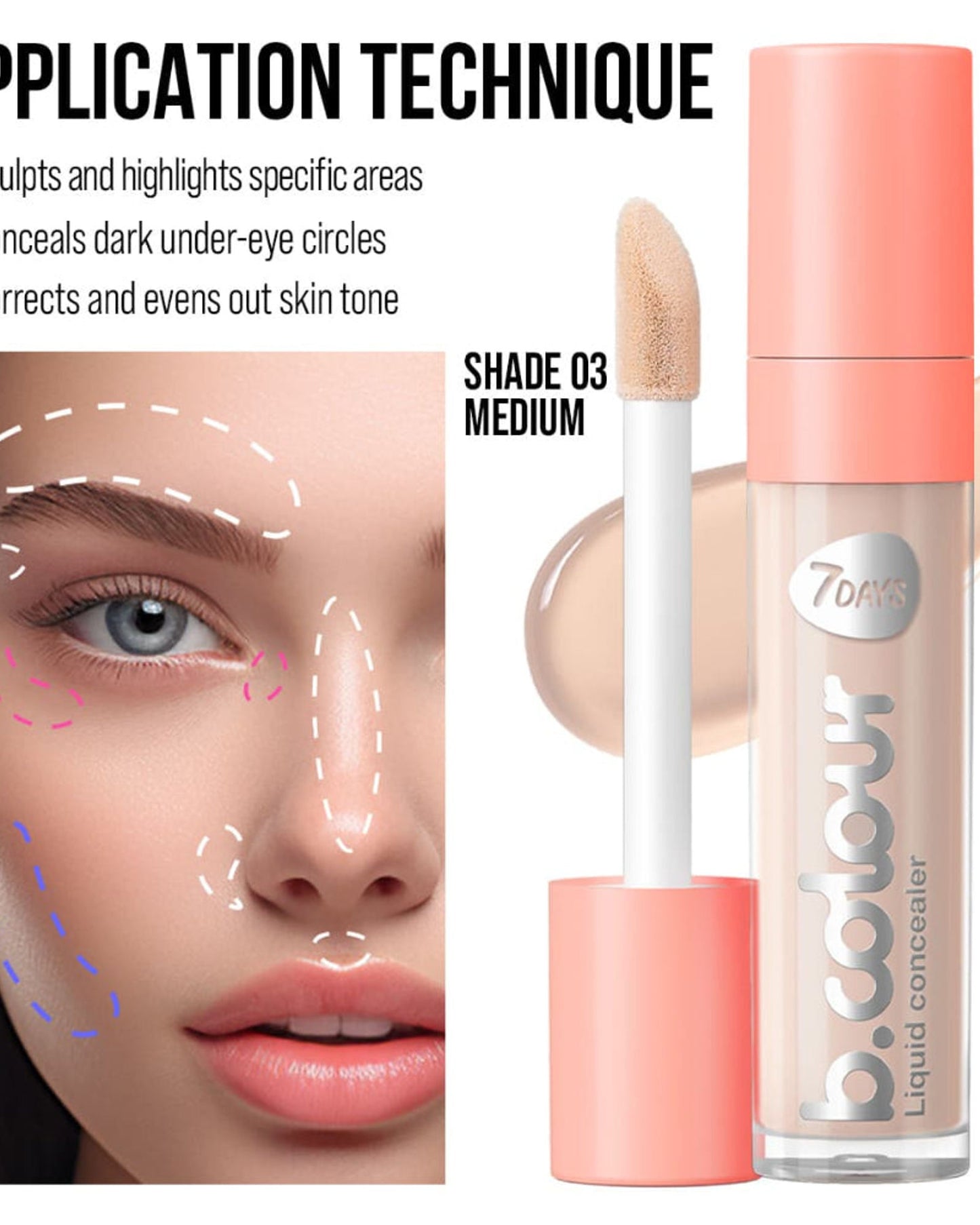 خافي عيوب الوجه والعينين 7DAYS B.COLOUR 03 متوسط