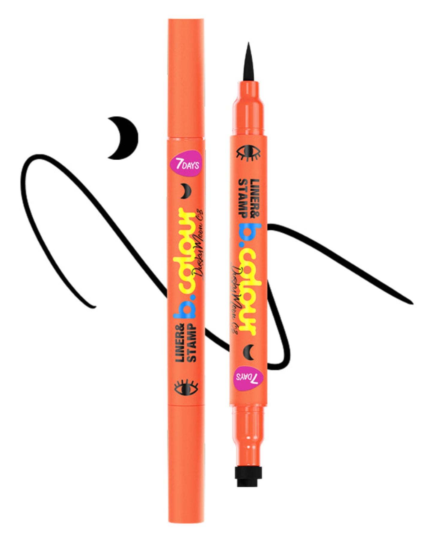 قلم تحديد عيون مزدوج الطرف من 7DAYS CUTE بختم القمر - قلم تحديد عيون سائل أسود مقاوم للماء