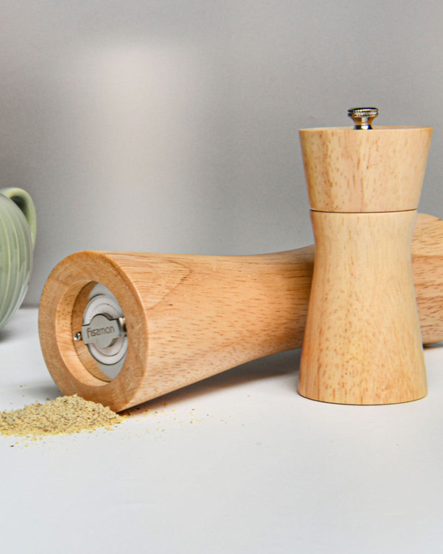 مطحنة ملح وفلفل من فيسمان على شكل صخرة خشبية بنية اللون، 16 سم