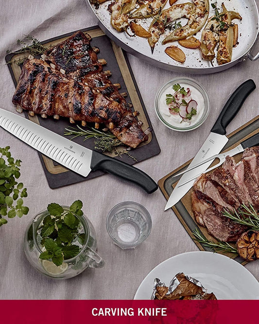 سكين نحت كلاسيكي سويسري من فيكتورينوكس، حافة مضلعة كبيرة، شفرة بطول 20 سم، لون أسود - 6.8083.20B