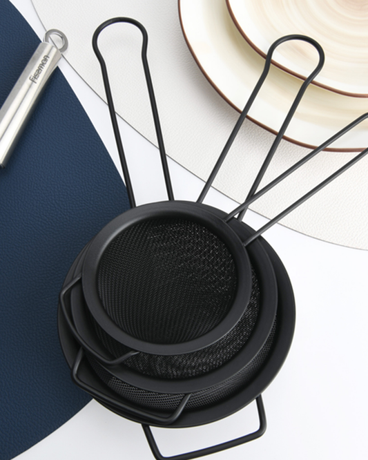 Fissman Fine Mesh Strainer Set Black 10cm, 12cm, 14cm 3 Piece