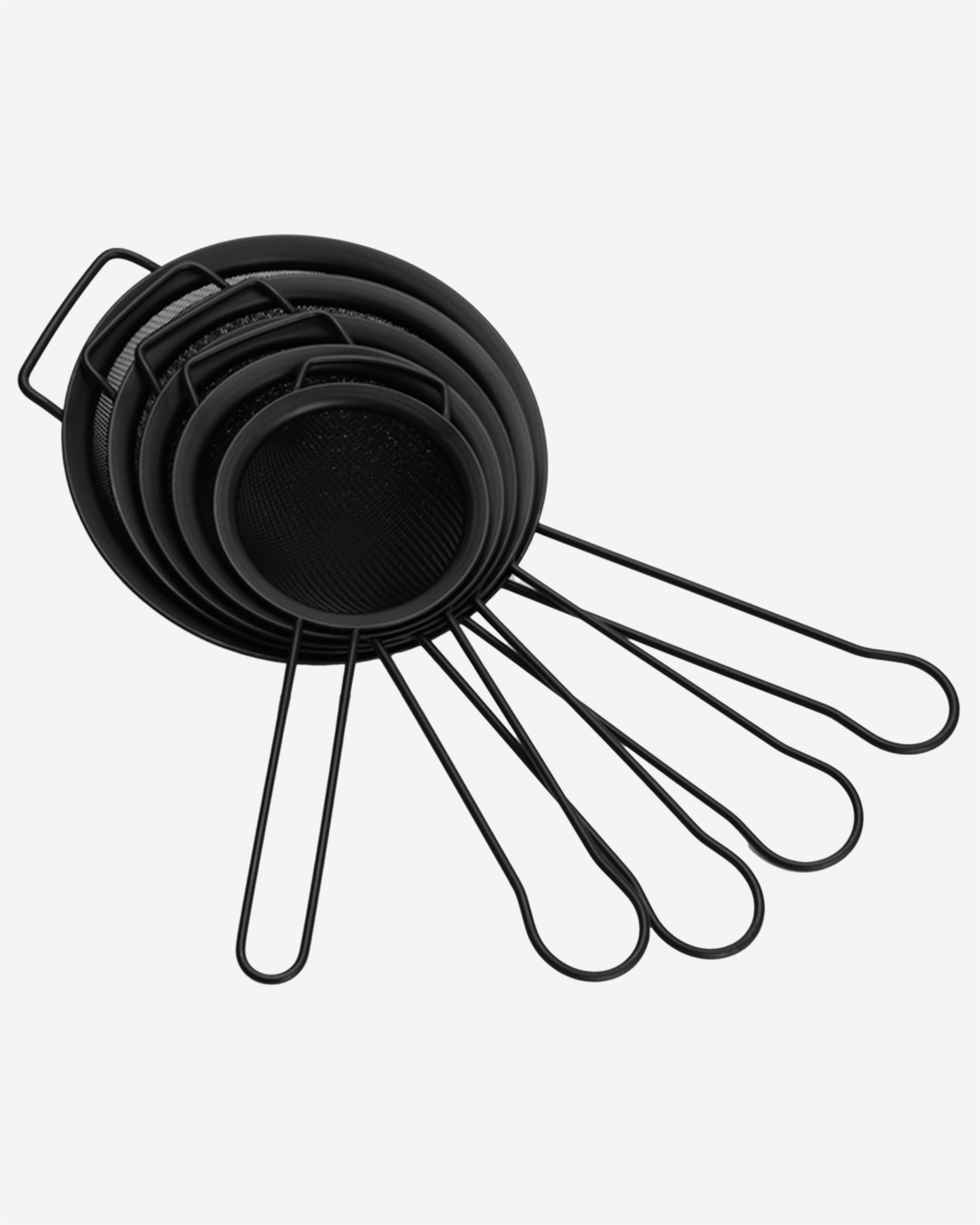 Fissman 5-Piece Fine Mesh Black Strainer with Hanging Loop Set, 10cm, 12cm, 14cm, 16cm, and 18m