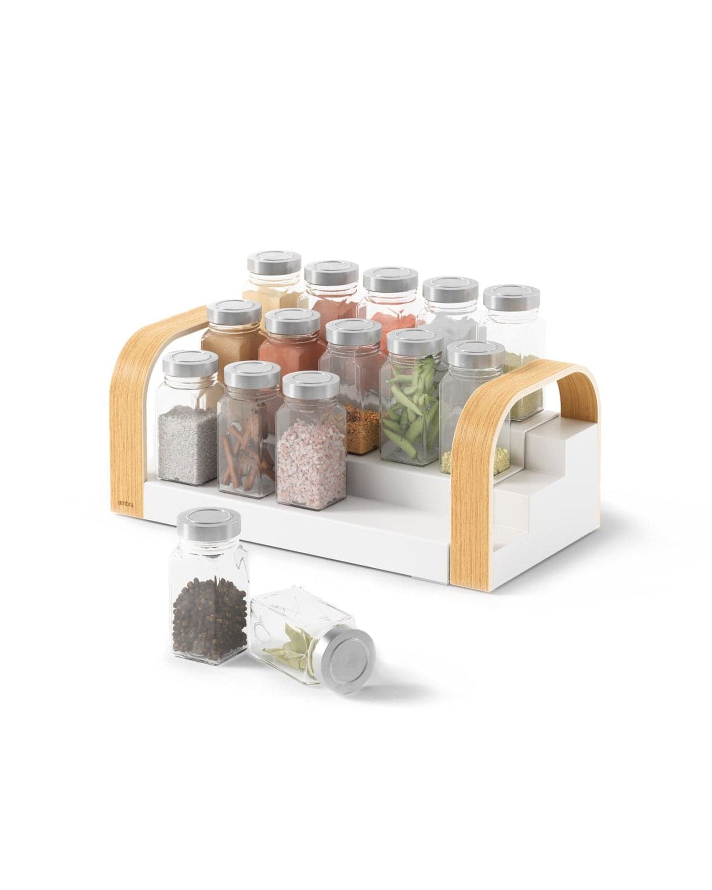 رف توابل أومبرا بيلوود بثلاث طبقات، لون أبيض/طبيعي