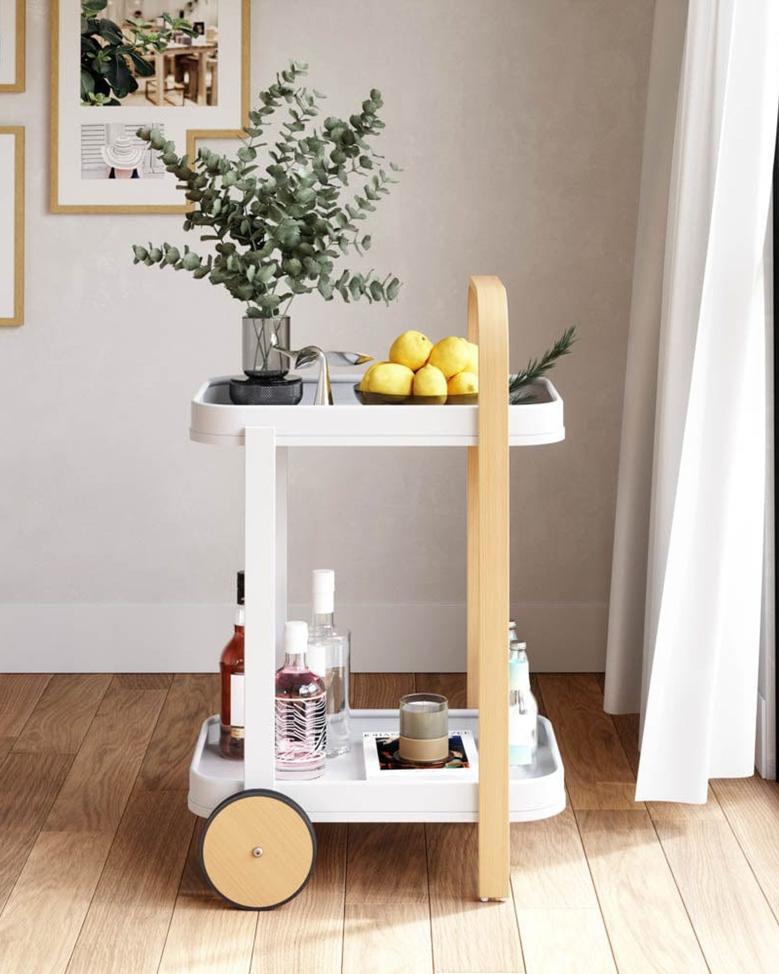 عربة بار/تقديم أومبرا بيلوود باللون الأبيض/الطبيعي