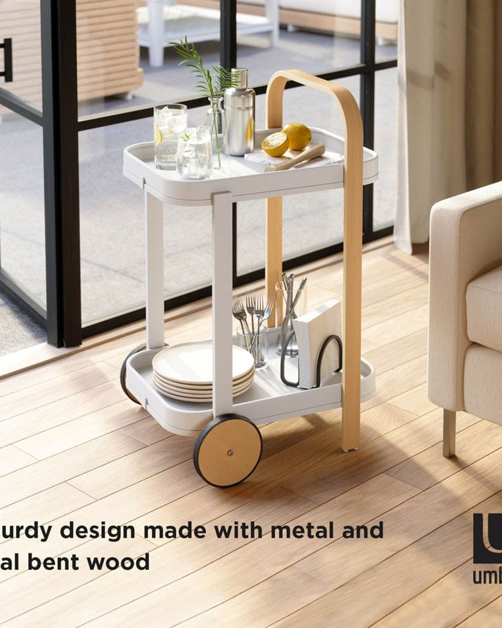 عربة بار/تقديم أومبرا بيلوود باللون الأبيض/الطبيعي