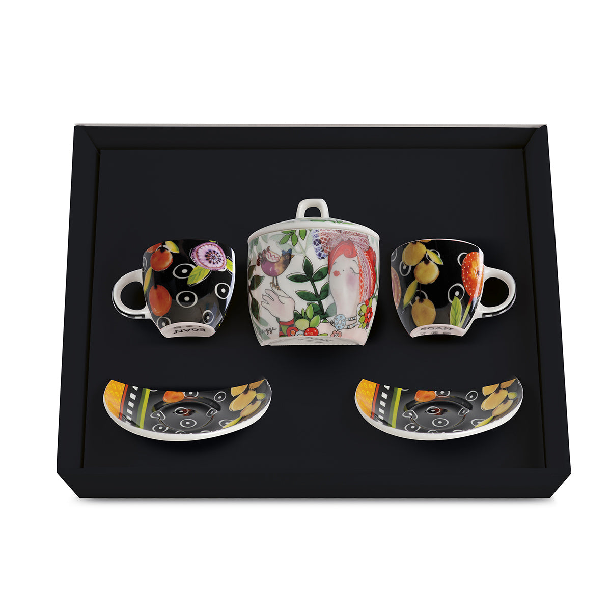 EGAN SET 2 ESPRESSO CUP + SUGAR BOWL LE PUPAZZE BLACK