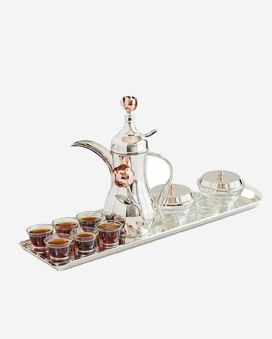 Pantazelos Arabic Coffee Set (Tray+Dallah Thermos With2glasses+Peony Knob & 6 Glasses)