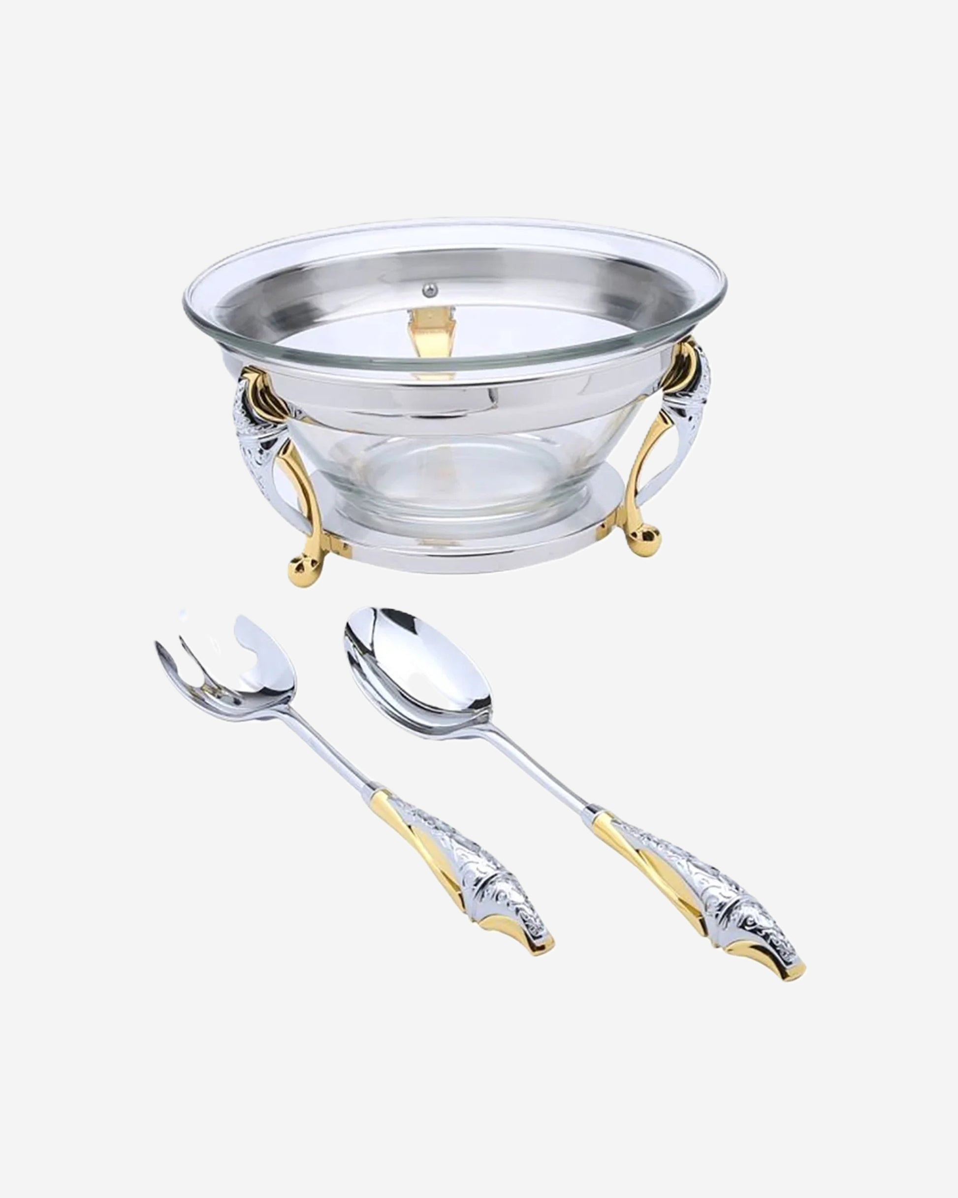 Malaika Stainless Steel Salad Bowl 30 with Servers