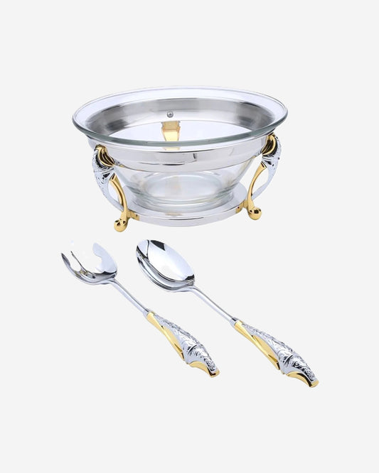 Malaika Stainless Steel Salad Bowl 30 with Servers