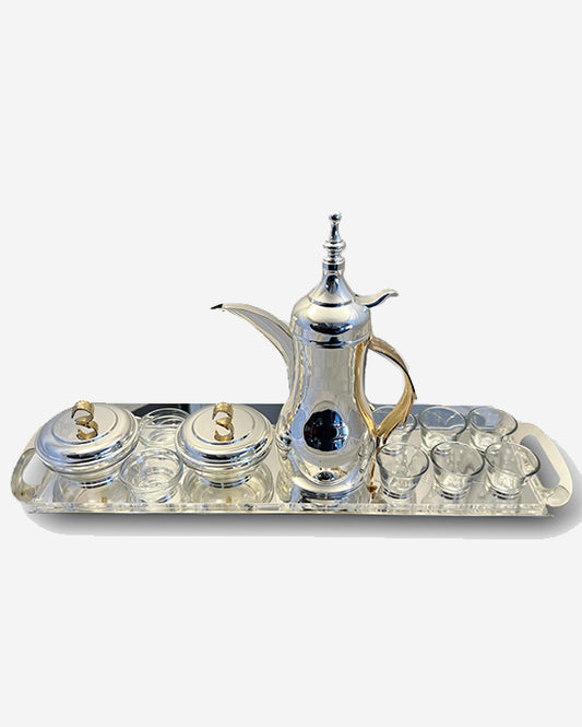 Pantazelos Arab Coffee Set (Including Tray Plain & Dallah Thermos /Antique Finish)