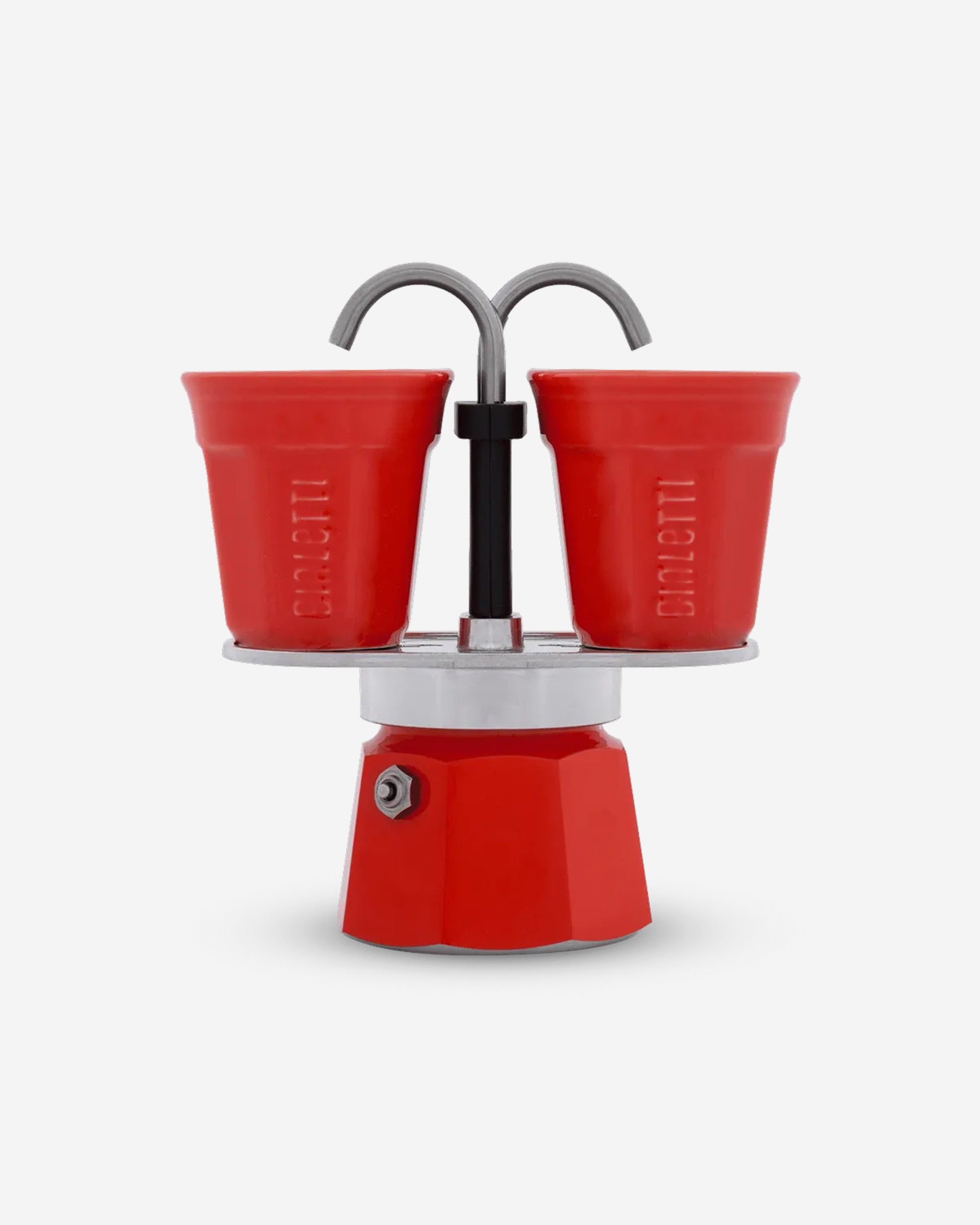 Bialetti Mini Express Red Set – 2-Cup Mini Moka, 2 Handleless Cups