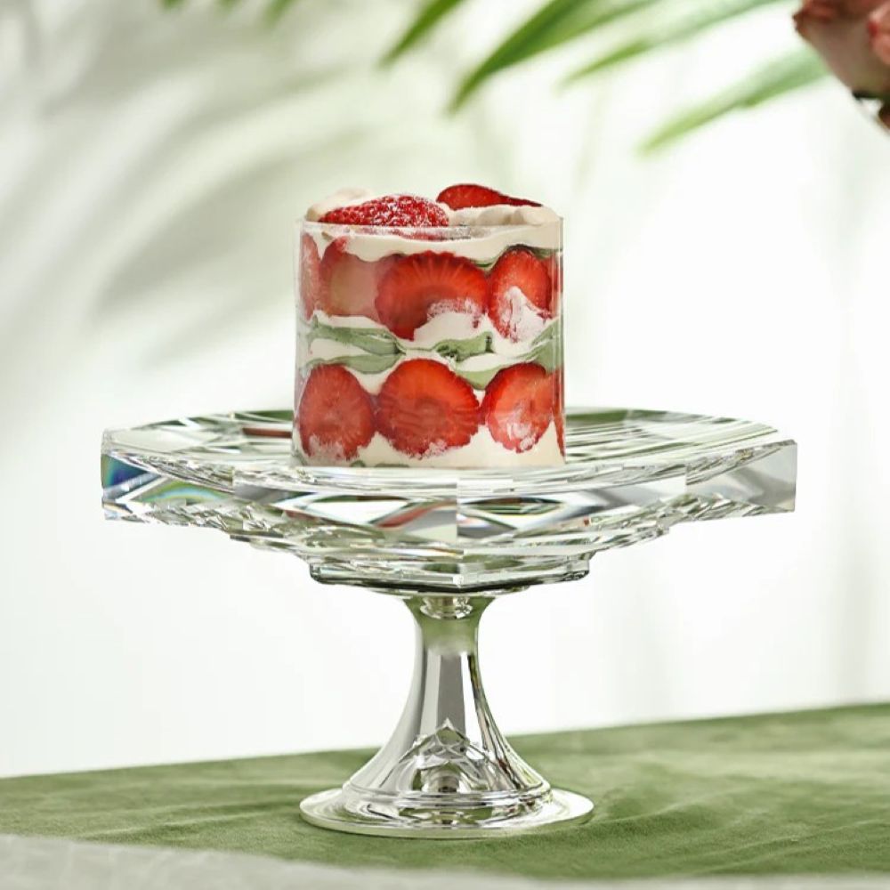 طبق دائري من وينكو كومبوت مع قاعدة 20 سم مصنوع يدويًا من الألماس وخالٍ من الرصاص وكريستال K9 وزهرة الورد