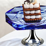 طبق دائري من وينكو كومبوت مع قاعدة 20 سم مصنوع يدويًا من الألماس وخالي من الرصاص من حجر الياقوت الأزرق من K9 وكريستال وردي