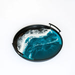 RESIN ACCENTED BLACK METAL ROUND TRAY