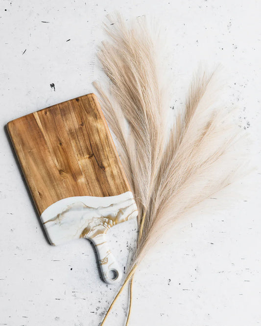 لوح لين وليانا متوسط الحجم من خشب الأكاسيا مع لمسات من الراتنج - فضي