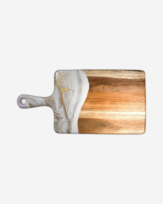 لوح خشب أكاسيا كبير الحجم من لين وليانا مع لمسات من الراتنج