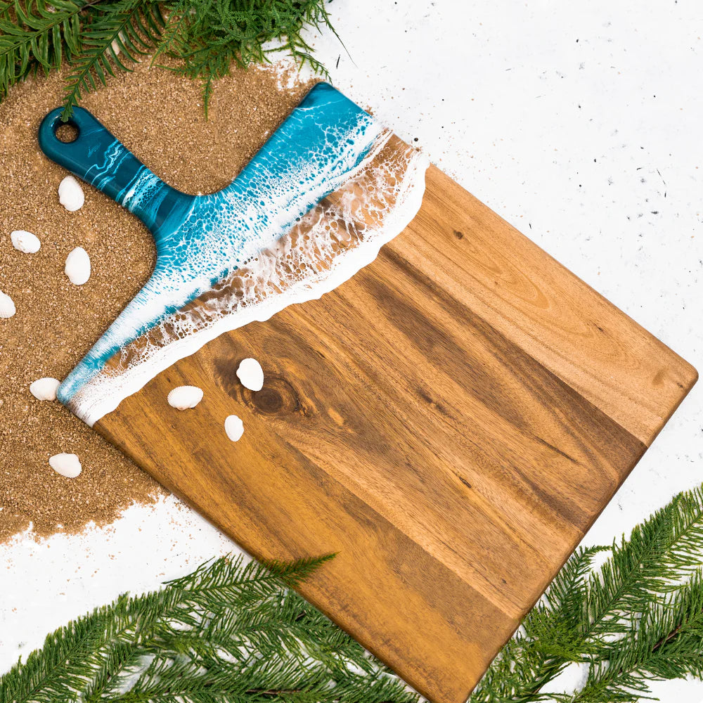 لوح لين وليانا المصنوع من خشب الأكاسيا كبير الحجم باللونين الأزرق والأبيض