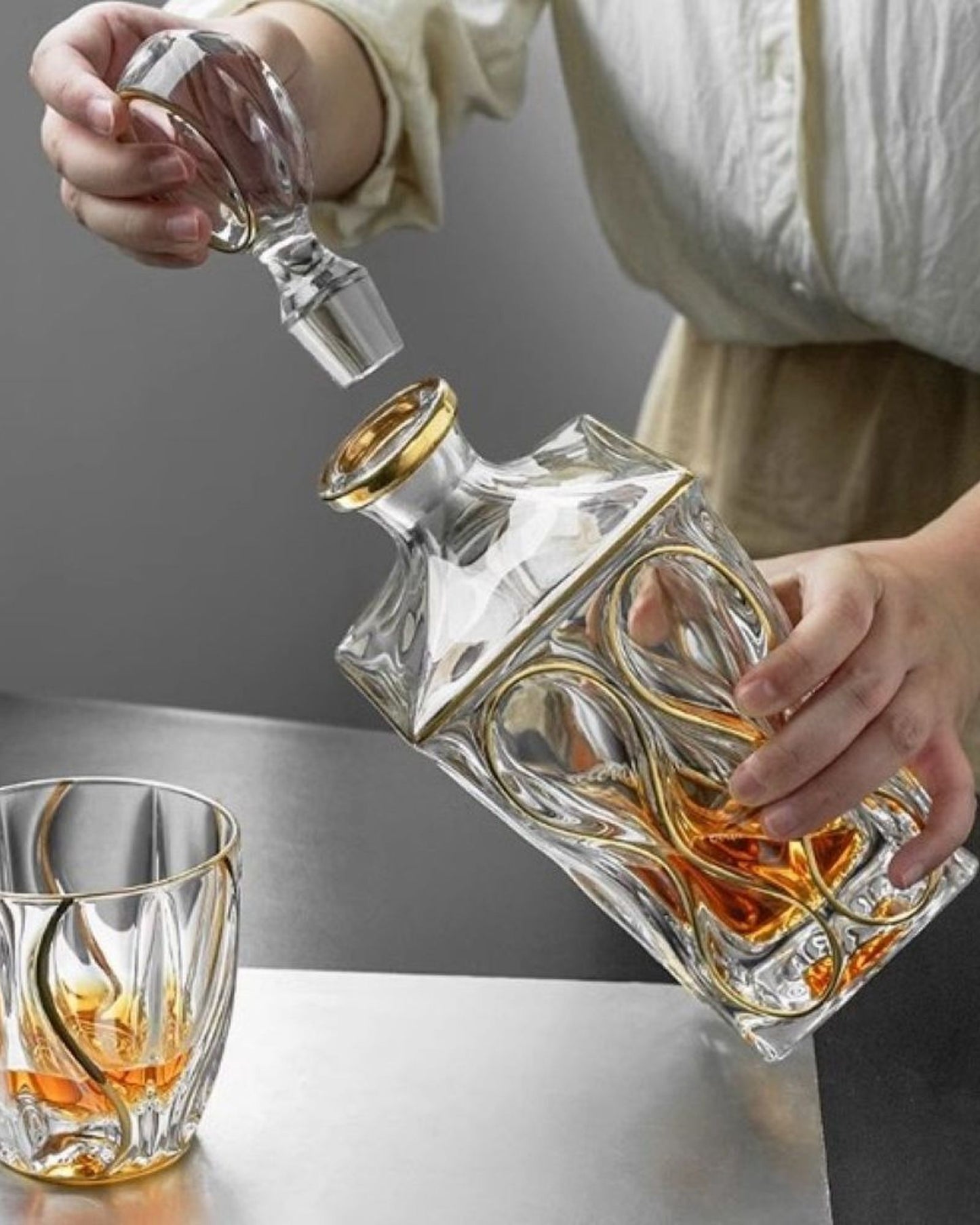 إبريق بوهيميا أوشن ديكانتر بدون رصاص مع ذهب