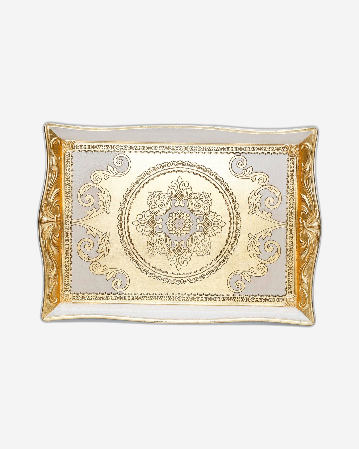 صينية مستطيلة متوسطة الحجم من سيزاتيني إليسي أورو أفاريو بمقابض على شكل زهرة الزنبق - VL-246-4-3452