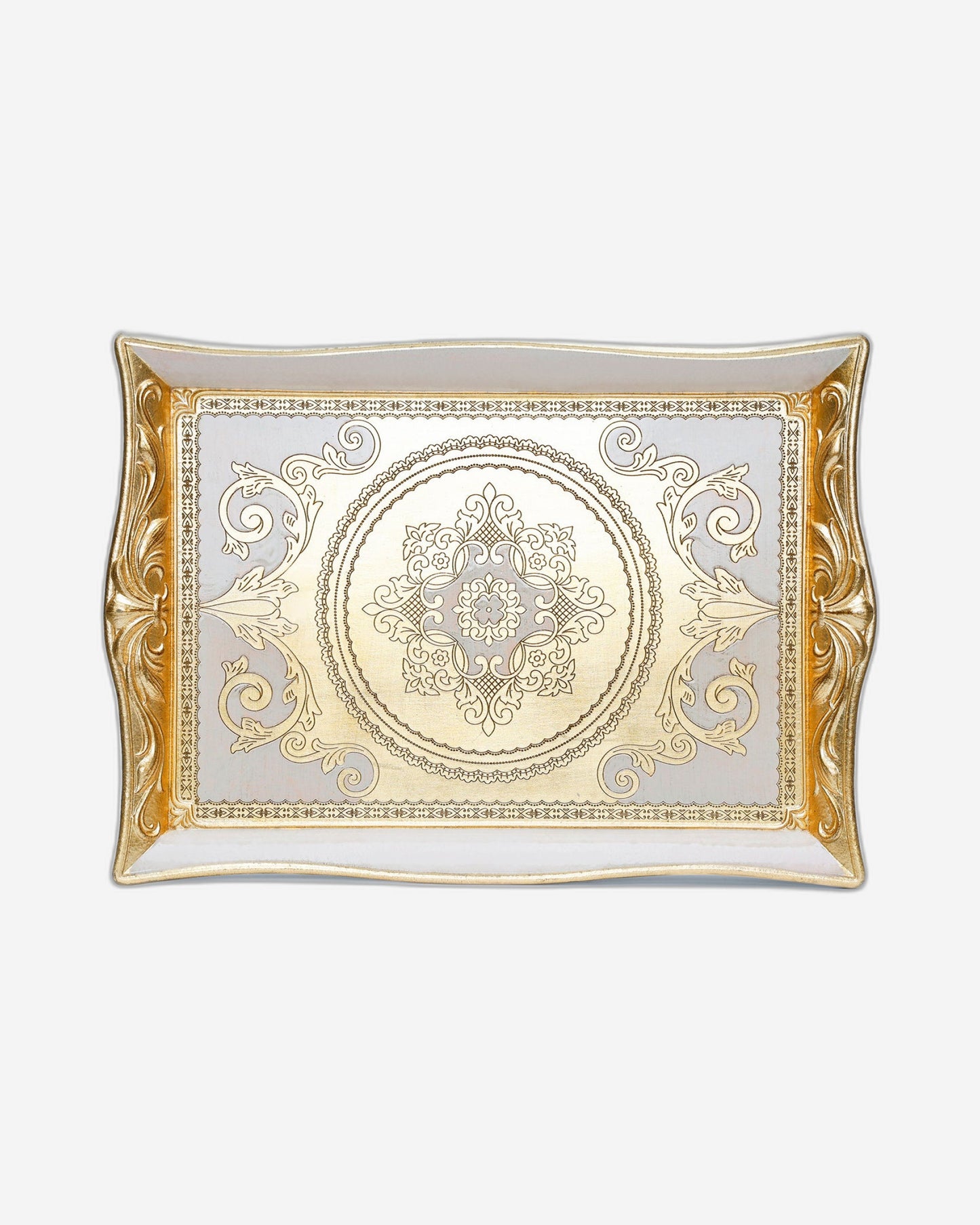 صينية مستطيلة كبيرة من سيزاتيني إليسي أورو أفاريو بمقابض على شكل زهرة الزنبق - VL-246-5-3452