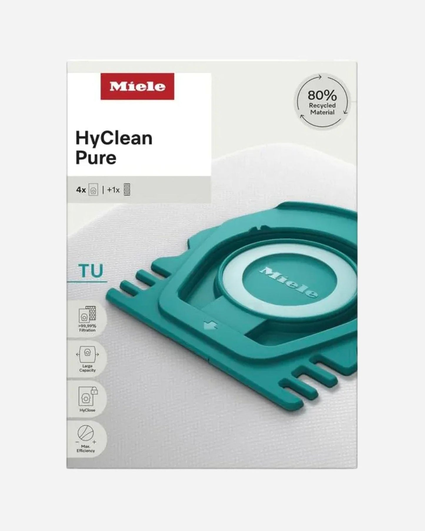 أكياس غبار Miele HyClean Pure TU للمكنسة الكهربائية لجميع طرازات Miele Guard L1 وGuard S1، عبوة من 4 أكياس غبار وفلتر عادم AirClean واحد