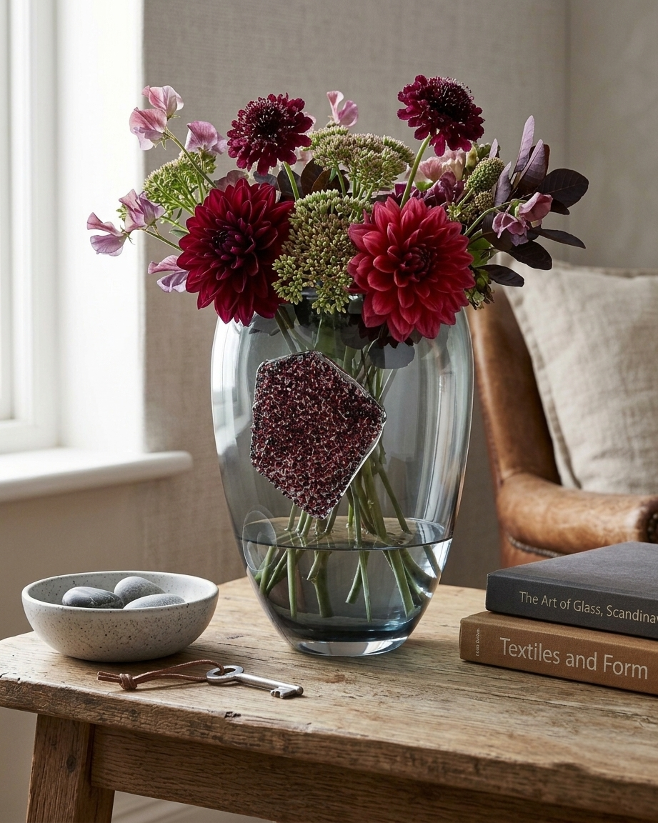 Dalian Glory Gray Vase With Glass Block -M