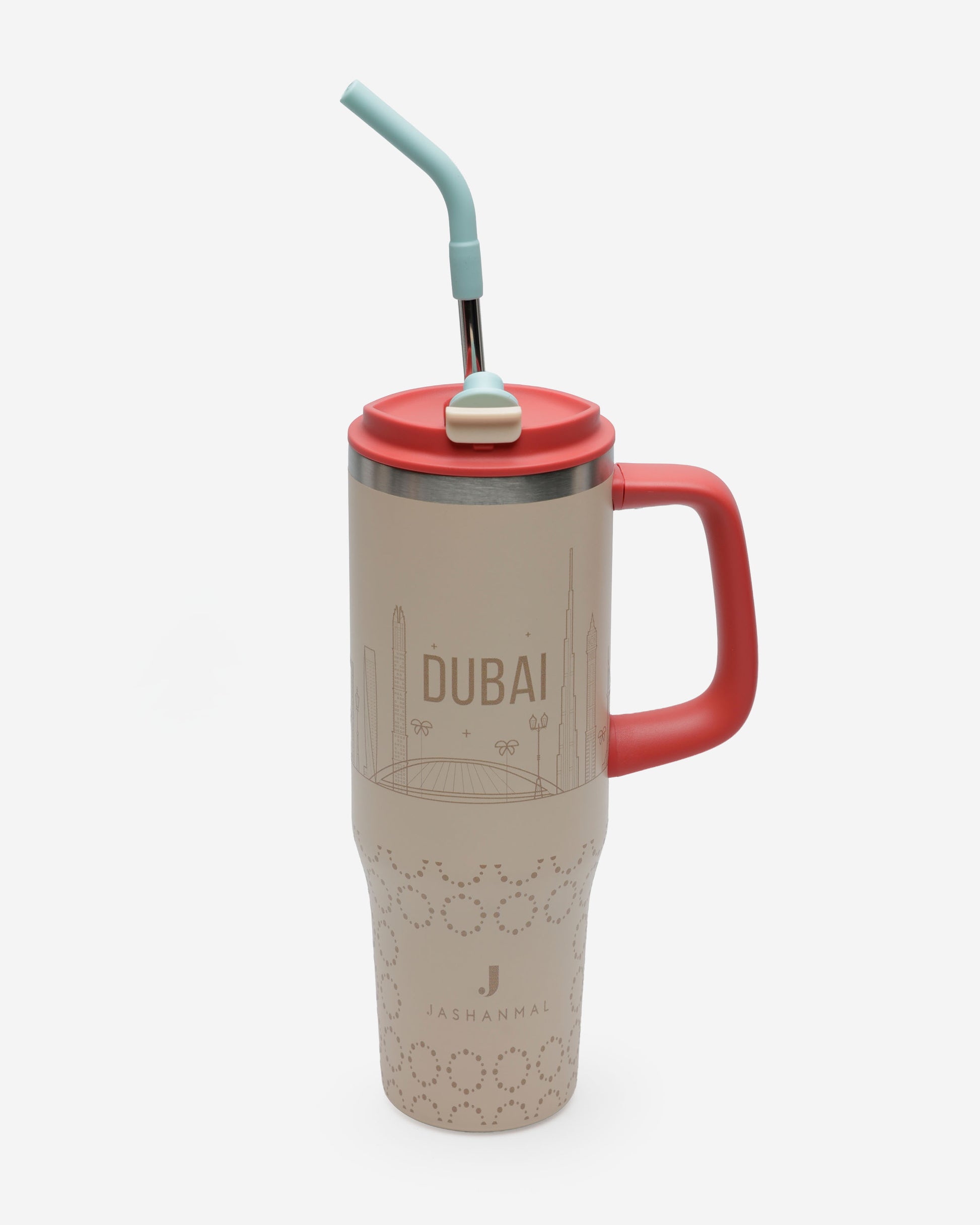 Insulated Stainless Steel Tumbler with Lid, Handle & Straw – 1.18L
