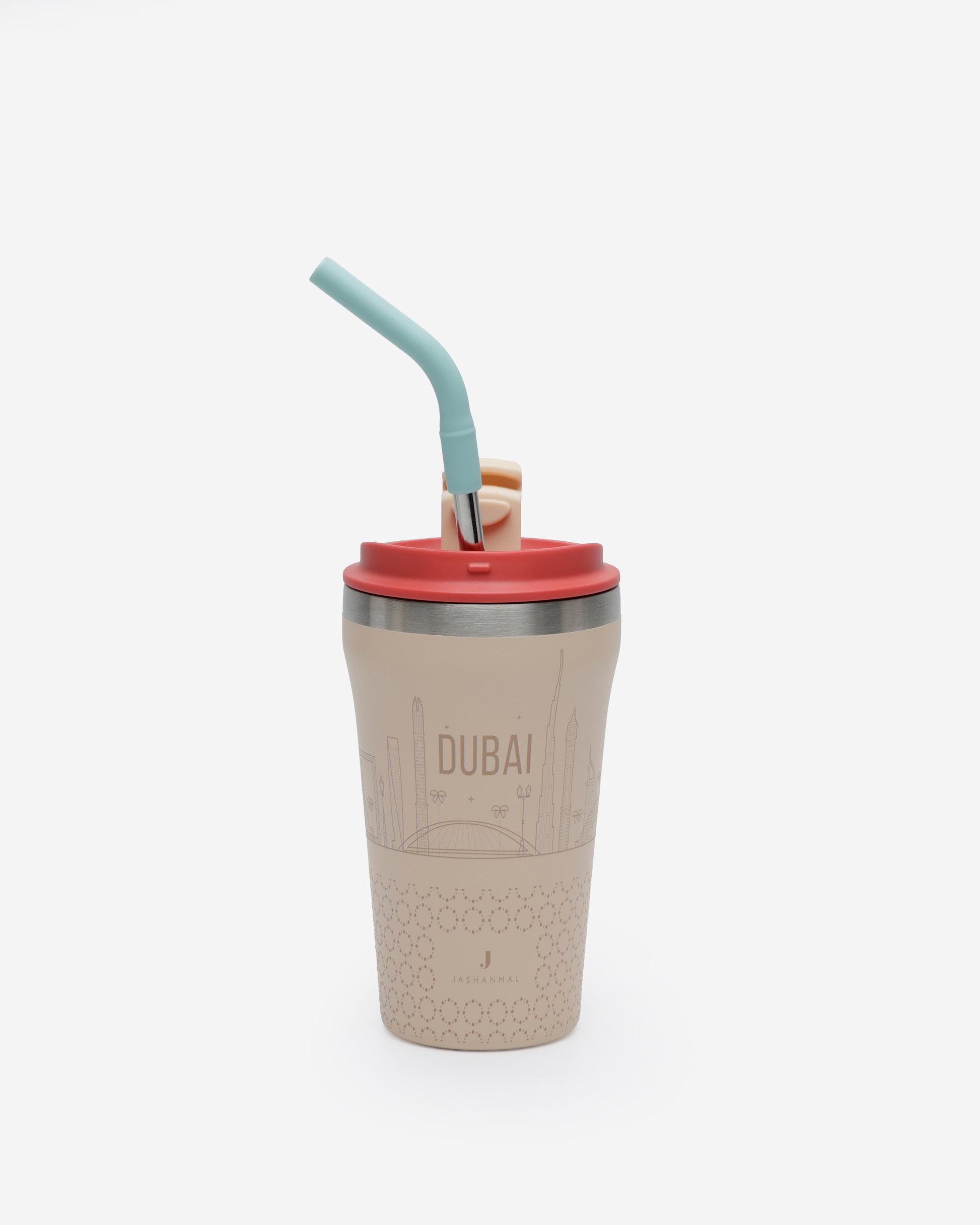 Stainless Steel Coffee Cup with Straw & Silicone Case – 355ml