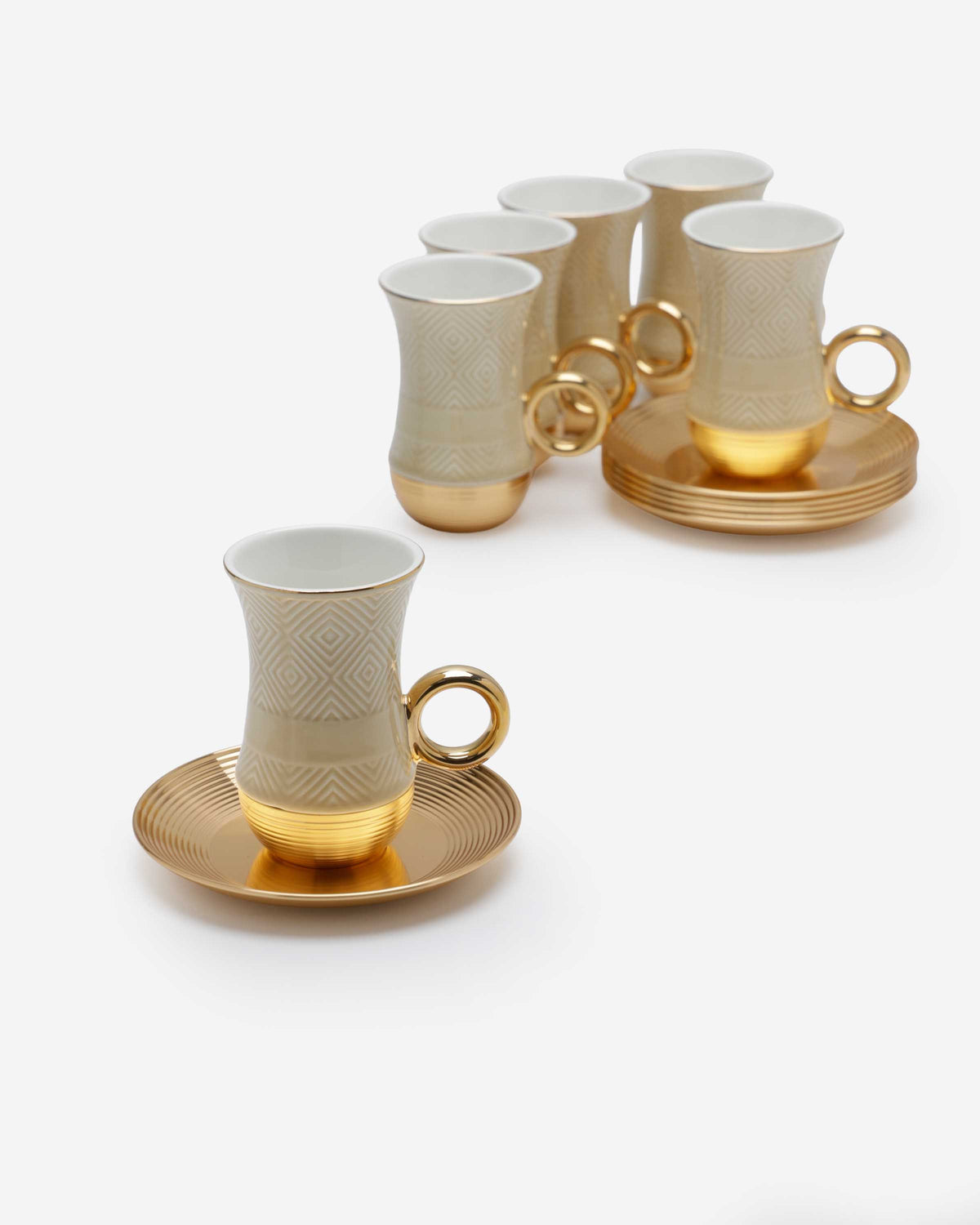 Shiny Gold Cups & Saucers - Set of 12