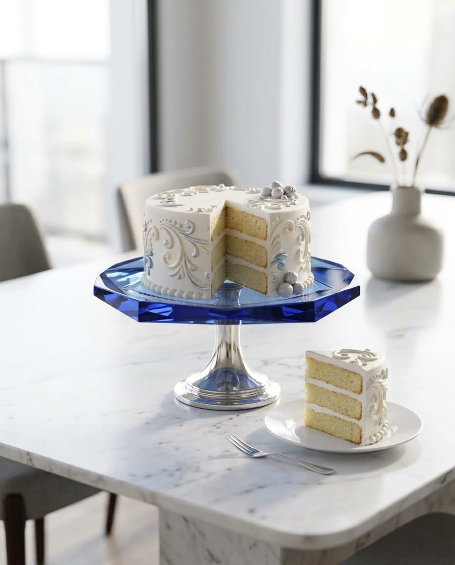 Winko Crystal Footed Cake Plate 24.5Cm Blue Silver