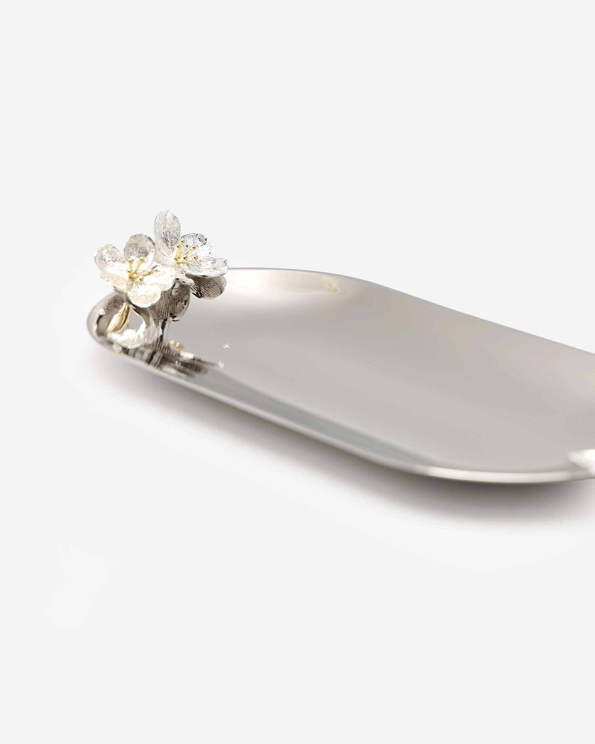 Winko Medium Silver Tray With Plum Blossom Deco Handles