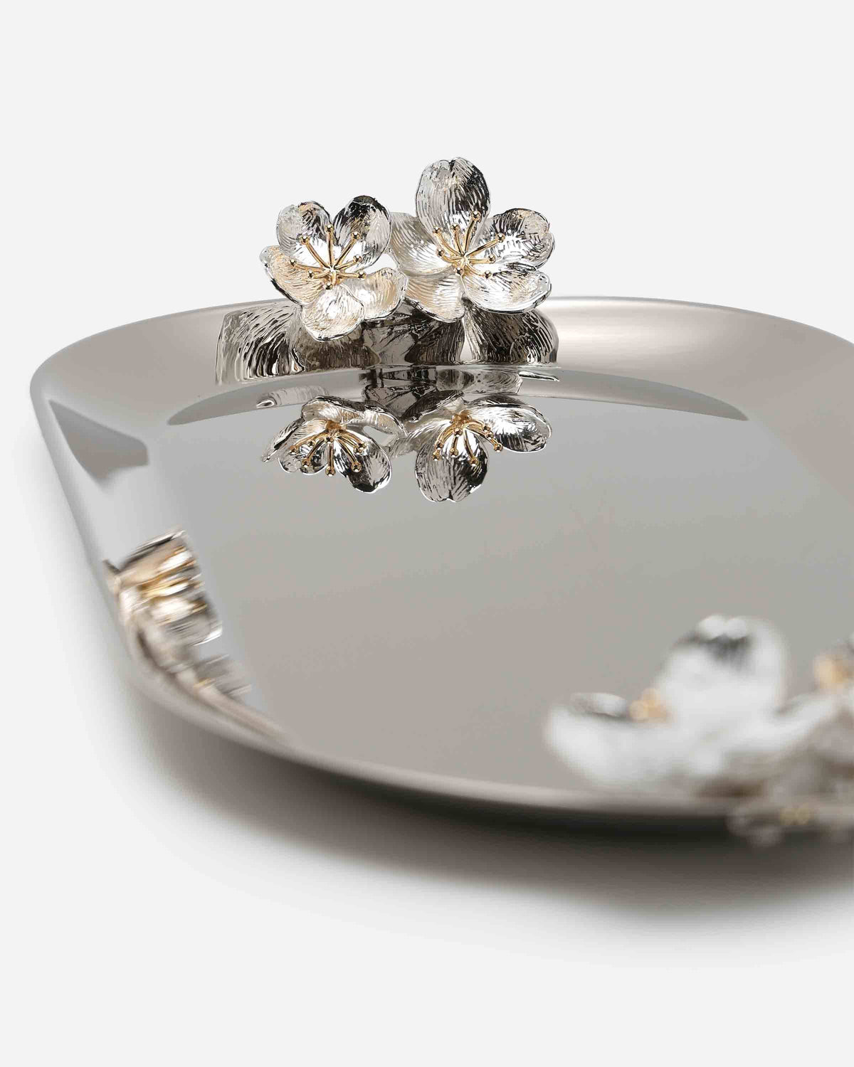 Winko Large Silver Tray With Plum Blossom Deco Handles
