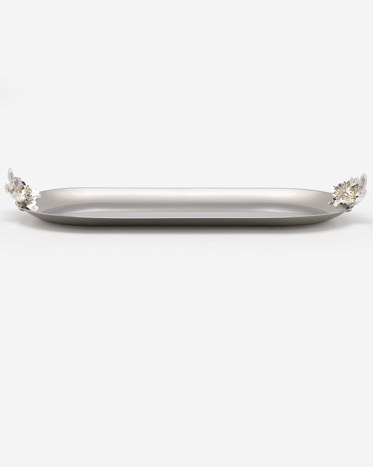 Winko Large Silver Tray With Plum Blossom Deco Handles