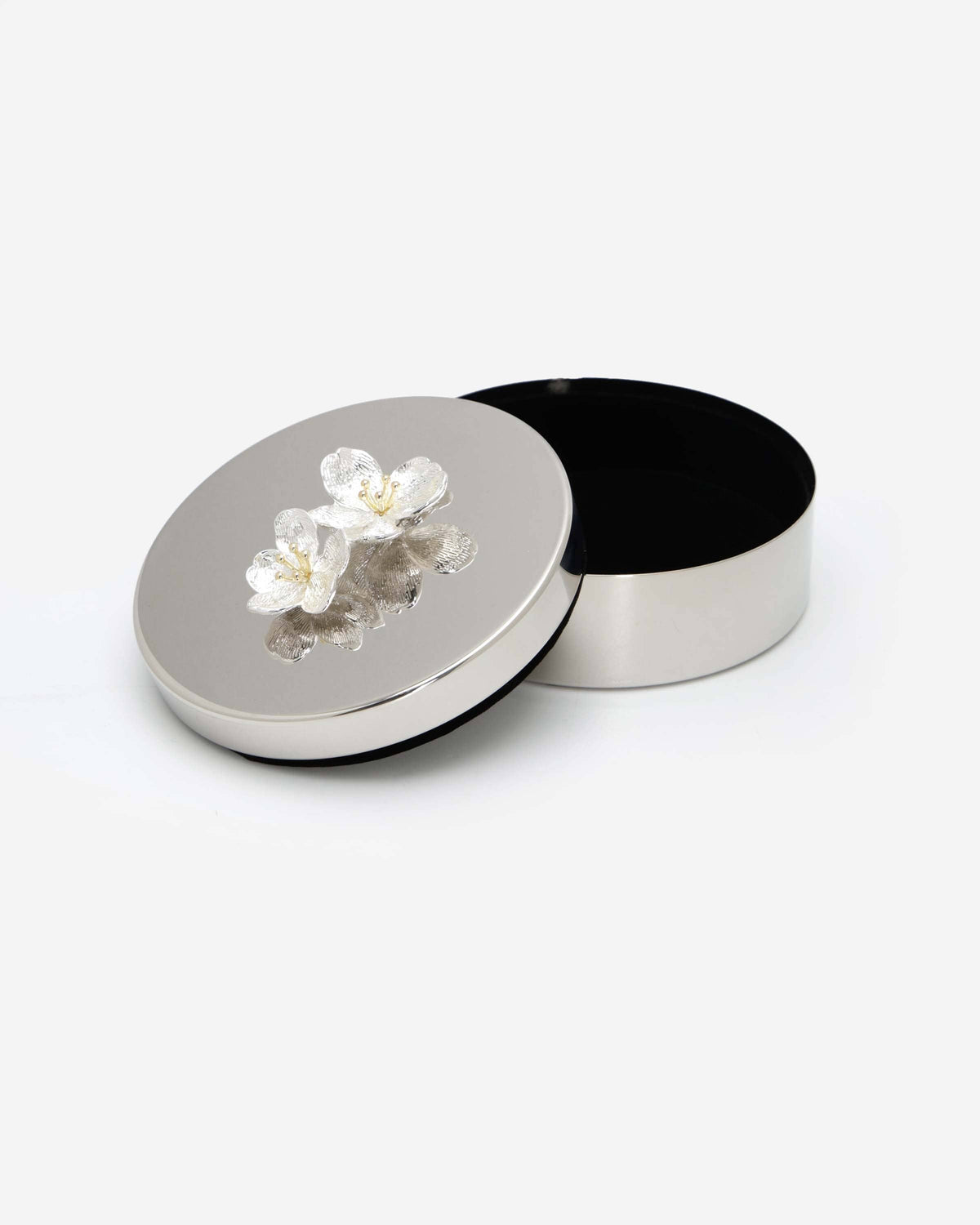 Winko Trinket Box W/ Silver Plum Blossom Deco