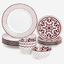 Shallow AMALFI 12-Pc Porcelain Dinner Set Red & White