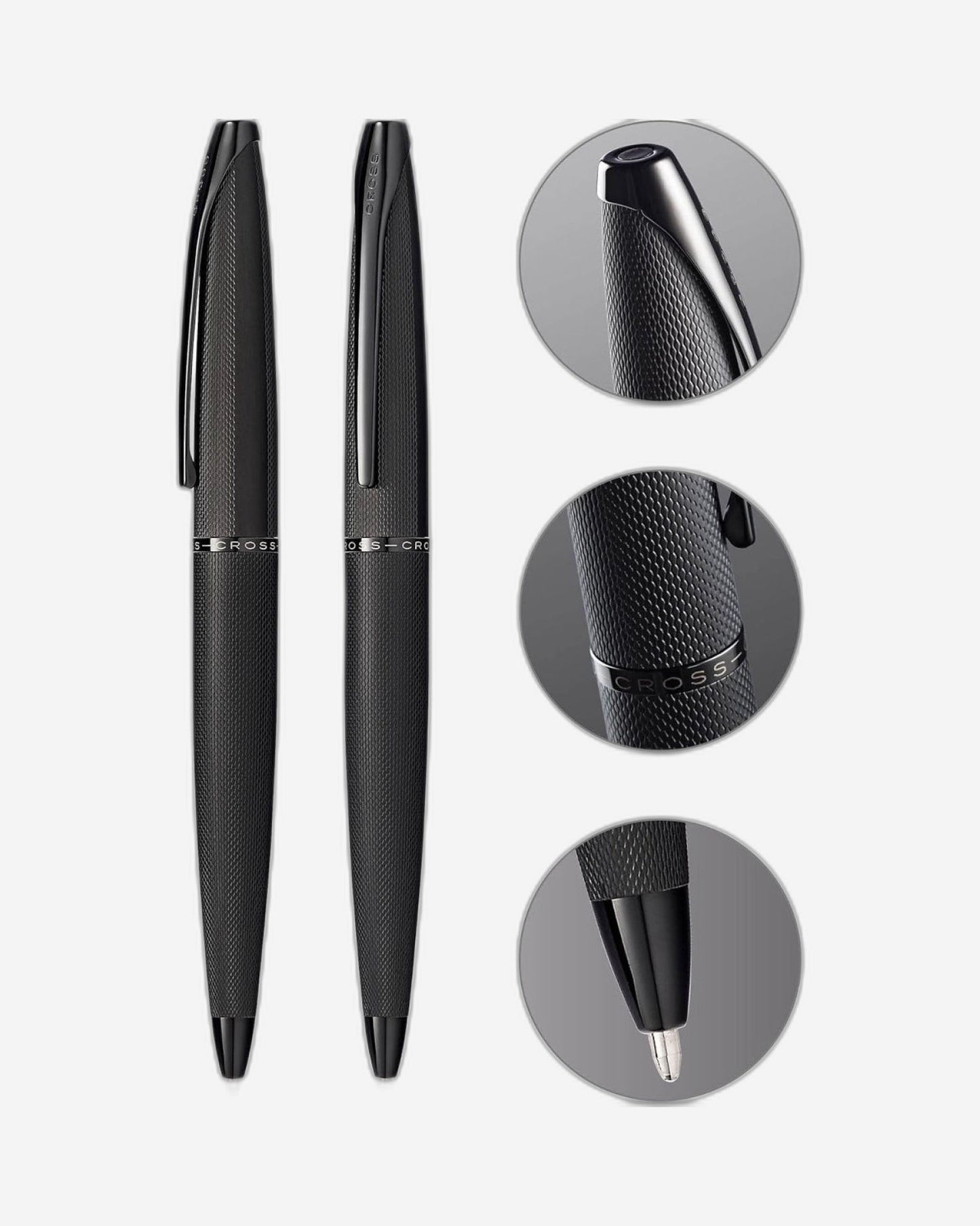 قلم حبر جاف Cross Atx® أسود مصقول بنقش ماسي آلي مع طلاء Pvd أسود مصقول - 882-41