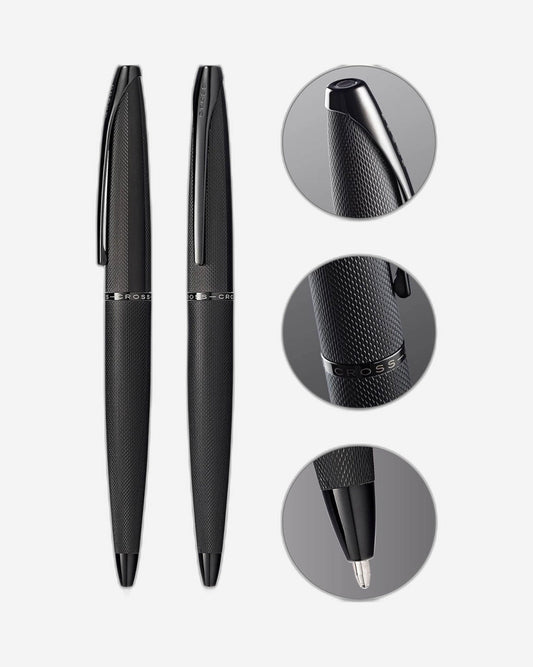 قلم حبر جاف Cross Atx® أسود مصقول بنقش ماسي آلي مع طلاء Pvd أسود مصقول - 882-41