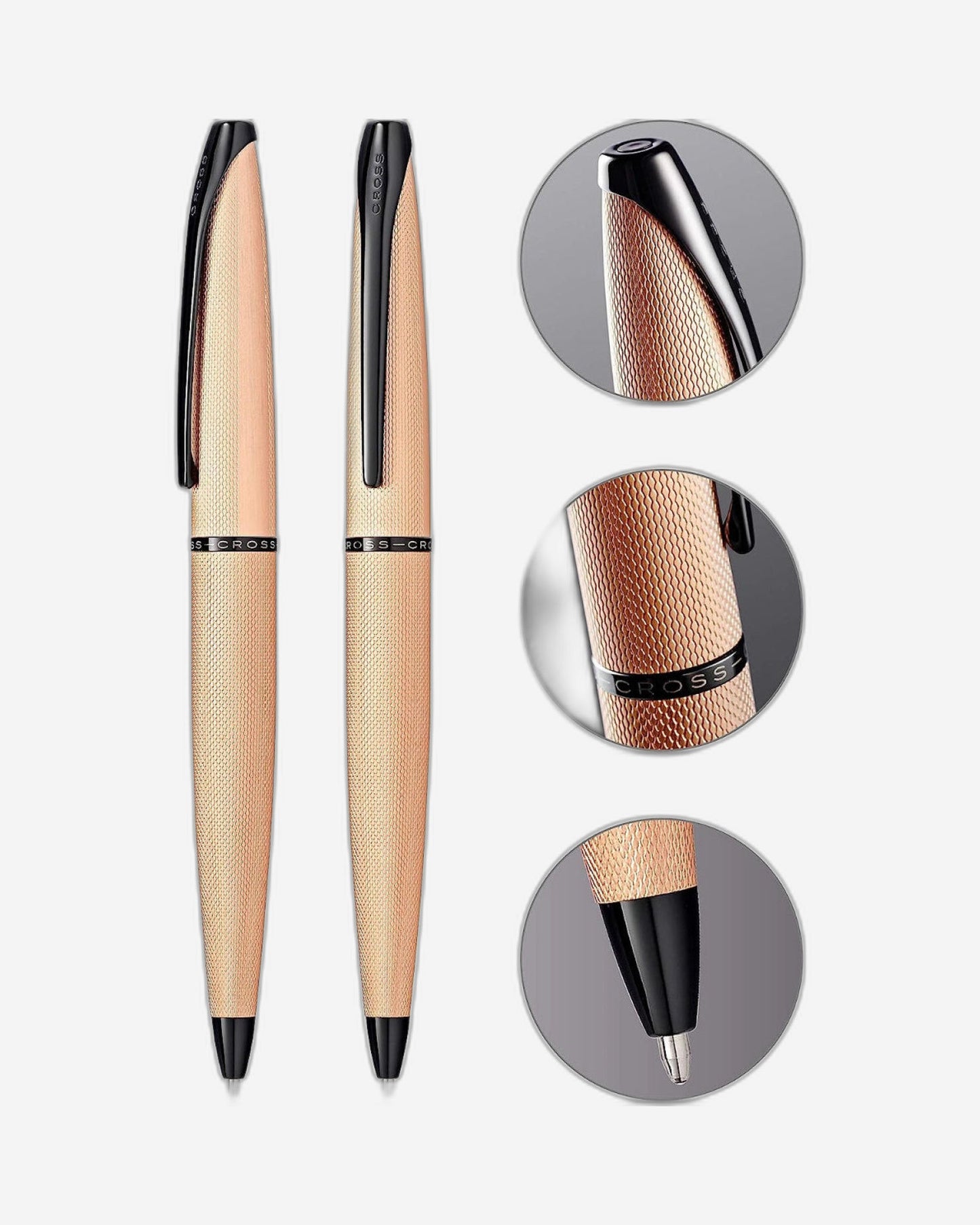 قلم حبر جاف Cross Atx® مطلي بالذهب الوردي المصقول بنقش ماسي آلي مع طلاء Pvd أسود مصقول - 882-42